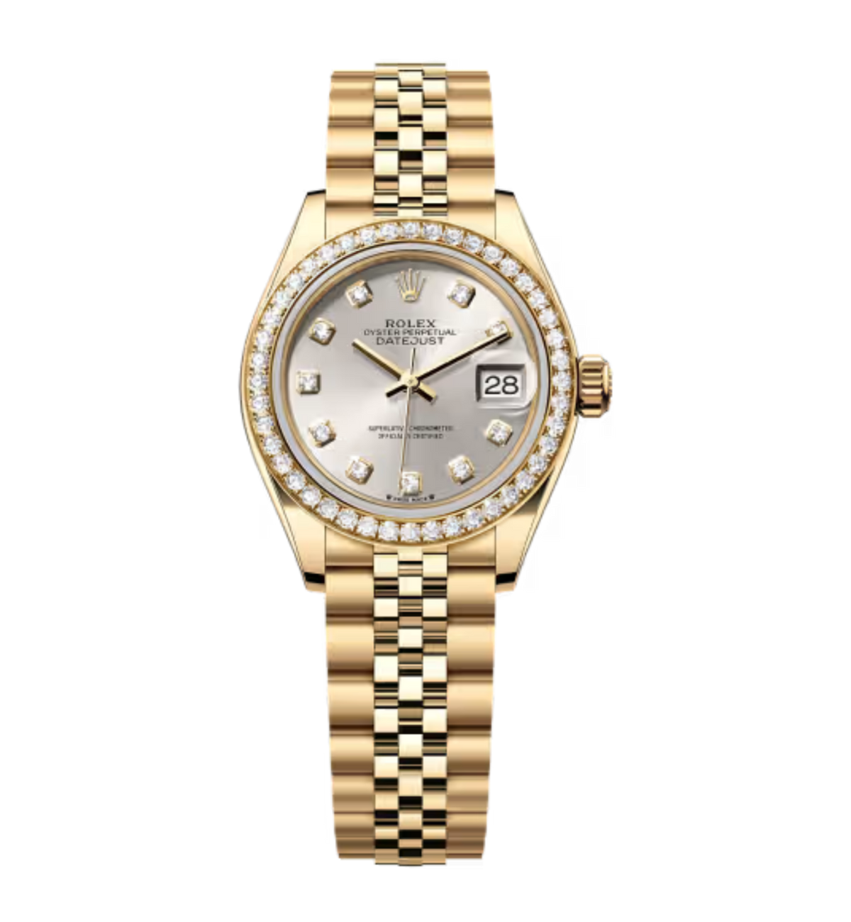 Lady-Datejust Oyster, 28 mm, or jaune et diamants