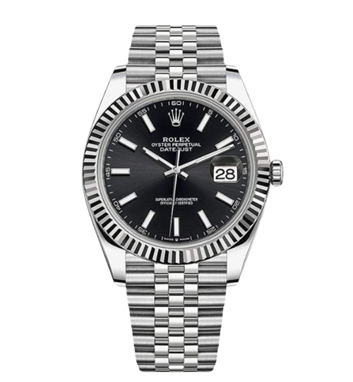Rolex Datejust 41 Acier inoxydable et or blanc Cadran index noir